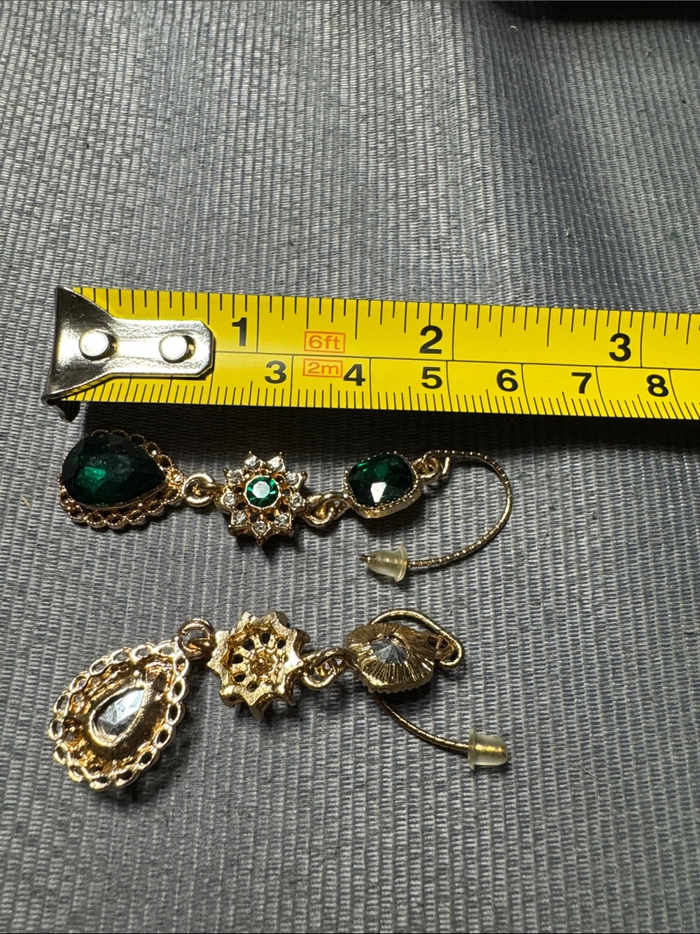 Source Unknown Gold-Tone Emerald Green Drop Earrings - Picture 4 of 4